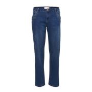 Straight-leg Indigo Blue Denim Jeans Cream , Blue , Dames