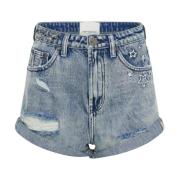 Hoge taille denim shorts met studs One Teaspoon , Blue , Dames