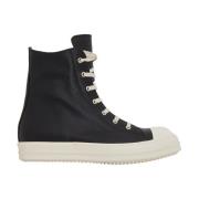 Zwarte Leren Sneakers Rick Owens , Black , Heren