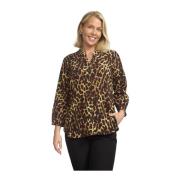 Leo Print Blouse met V-Hals 2-Biz , Brown , Dames