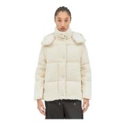 Gewatteerde Tweed Donsjas met Capuchon Moncler , Beige , Dames