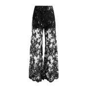 Zwarte Wijde Pijp Kant Broek Alice + Olivia , Black , Dames