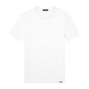 Katoenen T-shirt met Logo Patch Tom Ford , White , Heren