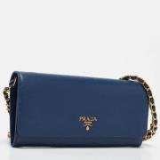 Pre-owned Leather wallets Prada Vintage , Blue , Dames