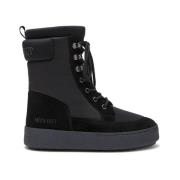 Zwarte Gewatteerde Enkellaarzen met Veters Moon Boot , Black , Dames