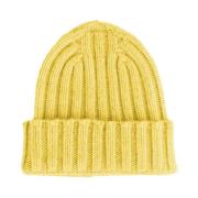 Gele Kasjmier Ribgebreide Beanie Muts Made in Italia , Yellow , Unisex