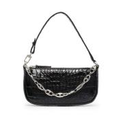 Zwarte Croco Geprint Leren Clutch By FAR , Black , Dames