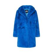 Blauwe Nep Bontjas met Zakken Apparis , Blue , Dames