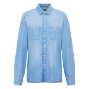 Heren Denim Shirt Blauw Drykorn , Blue , Heren