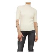 Witte Gebreide Coltrui Twinset , White , Dames