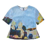 Blauwe Flowy Top met Ruffle Hem Munthe , Blue , Dames