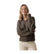 Losse V-hals Gebreide Pullover Chocolade Second Dames , Brown , Dames