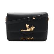 Zwarte schoudertas met gouden kikker Love Moschino , Black , Dames