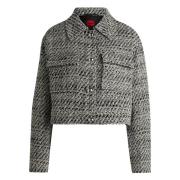 Zilver Detail Cropped Bouclé Jas Hugo Boss , Gray , Dames