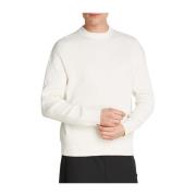 Ivory Ribbed Sweater Linear Style Calvin Klein , Beige , Heren