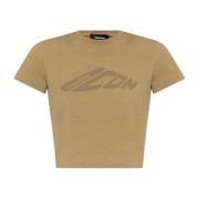 T-shirt met bedrukt logo Dsquared2 , Beige , Dames