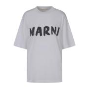 Logo-print Katoenen T-shirt Marni , White , Dames