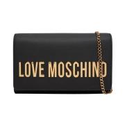 Zwarte Schoudertas met Logoketting Love Moschino , Black , Dames