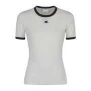 Handtekening Contrast T-shirt Courrèges , White , Dames