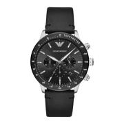 Zwarte Leren Band Kwarts Horloge Armani , Black , Heren