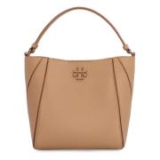 Mini Bucket Tas met Leren Handvat Tory Burch , Beige , Dames