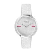 Elegante Leren Band Kwarts Horloge Furla , White , Dames