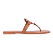 Platte Leren Sandalen Ronde Neus Kalf Tory Burch , Brown , Dames