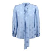 Zijden Logo Jacquard Shirt Dolce & Gabbana , Blue , Dames