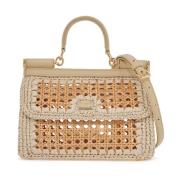 Langwerpige Vienna Straw Handtas met Vergulde Plaat Dolce & Gabbana , ...