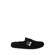 Shearling Muiltjes met Logo Gesp Detail Tory Burch , Black , Dames