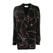 Geribbelde V-halsvest Multicolor Print Msgm , Black , Dames