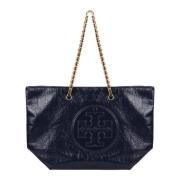 Ella Patent Leren Schoudertas met Ketting Tory Burch , Blue , Dames