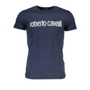 Blauw T-shirt met korte mouwen en logo Roberto Cavalli , Blue , Heren