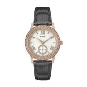 Luxe Analoge Leren Horloge, Roze Goud Guess , Gray , Dames