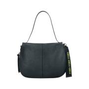 Zwarte leren satchel tas Rebelle , Black , Dames