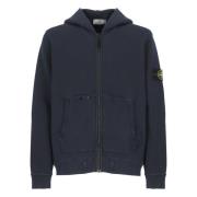 Blauwe Katoenen Hoodie met Rits Stone Island , Blue , Heren