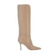 Beige Leren Kniehoge Pijl Teen Laarzen The Seller , Beige , Dames