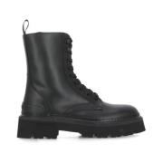 Zwarte Leren Laarzen met Rubberen Zool Woolrich , Black , Dames