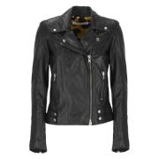 Zwarte Leren Bikerjas Vrouw Bully , Black , Dames