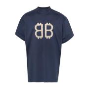 Marino Washed Logo Beige T-shirt Balenciaga , Blue , Heren