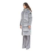 Lange fluwelen grijze jas met nylon details Blauer , Gray , Dames