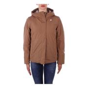 Hooded jas met voorlogo rits K-Way , Brown , Dames