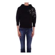 Zwarte Sweater met Zij Rhinestone Details H2O , Black , Dames