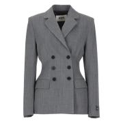 Grijze Wollen Blend Double-Breasted Blazer Msgm , Gray , Dames