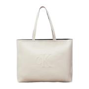 Witte Sculpted Slim Tote Tas Calvin Klein , White , Dames