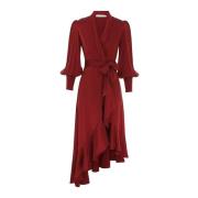 Elegante Zijden Midi Wrap Jurk Zimmermann , Red , Dames