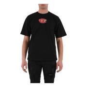 Katoenen T-shirt met Bedrukt Voorlogo Diesel , Black , Heren