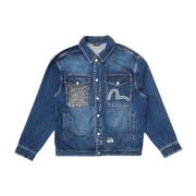 Gedrukte Denim Shirt in Blauw Evisu , Blue , Heren