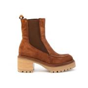 Suède Enkellaars met 6cm Hak Mjus , Brown , Dames