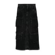 Zwarte Denim Cargo Jeans Amish , Black , Dames